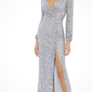NWT Mac Duggal  Silver Sequin Gracian  Evening Gown dress size 6